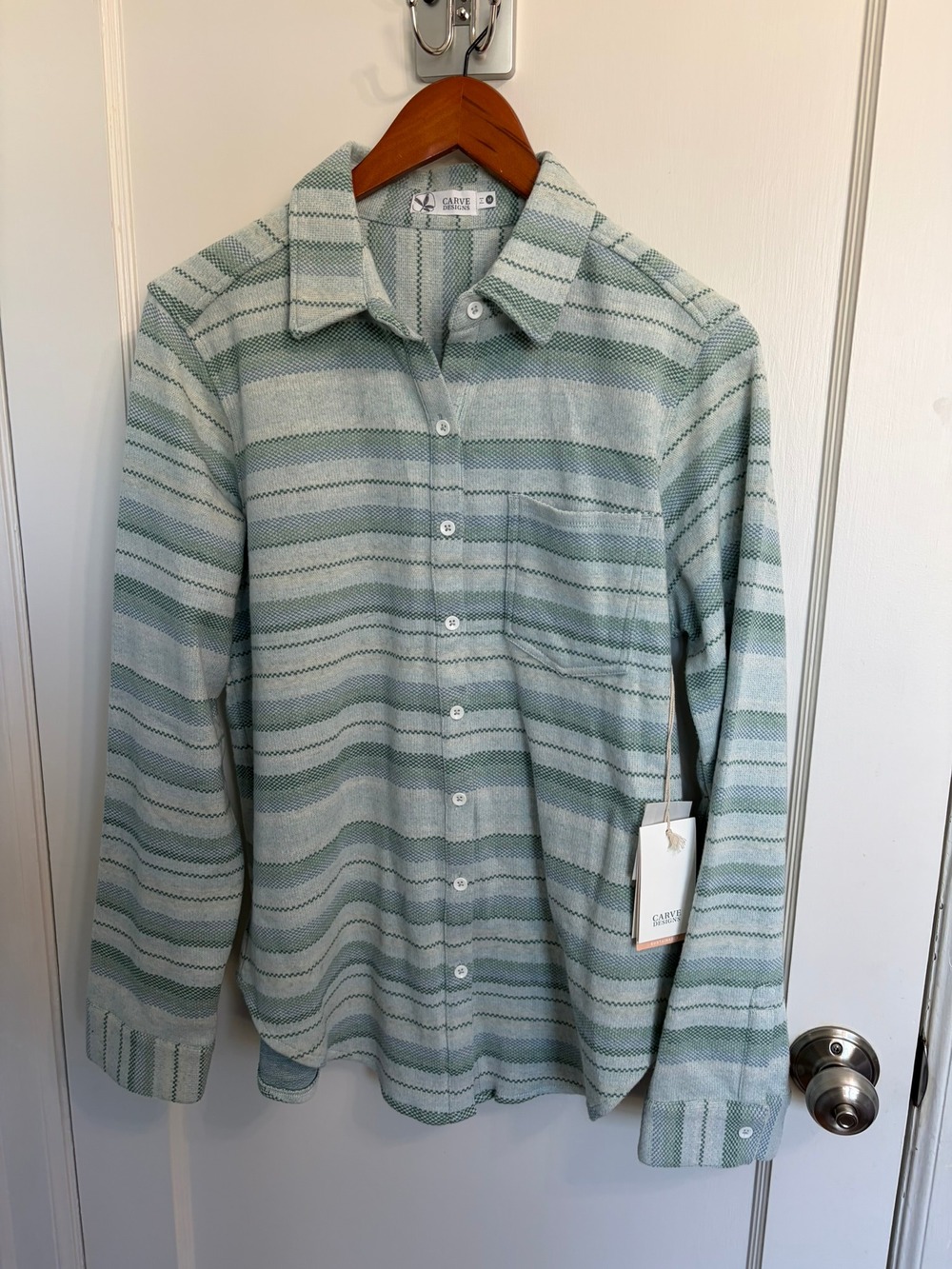 Carve Designs Fairbanks Supersoft Shirt Birch Block Stripe Women's M NWT